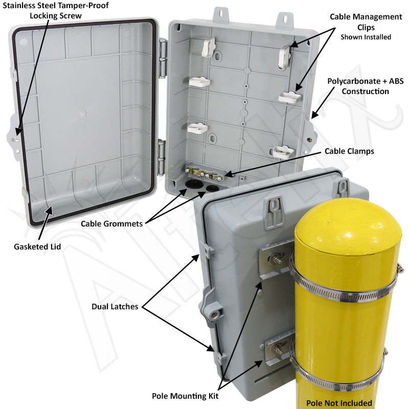 Altelix 12x9x5 Pole Mount IP66 NEMA 4X PC+ABS Weatherproof Utility