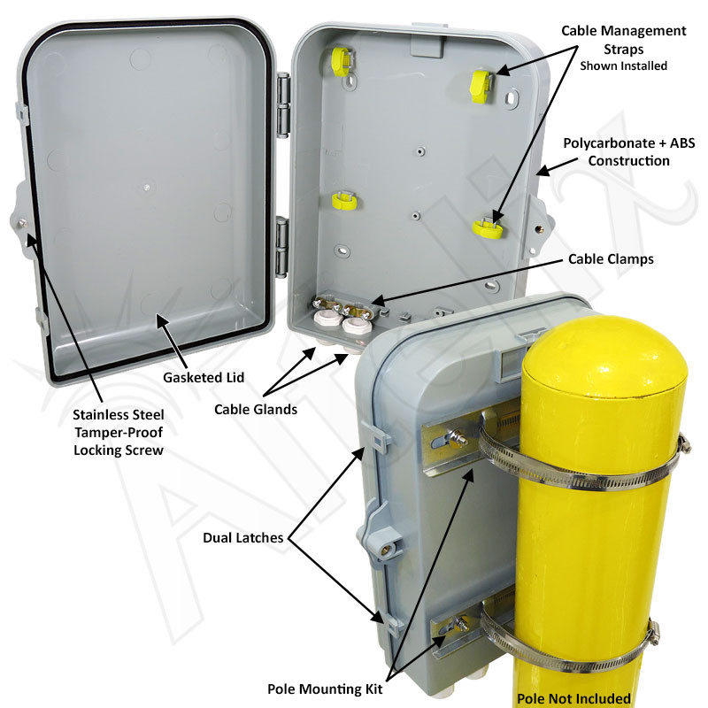 Altelix 13x10x4 NEMA 4X Polycarbonate Pole Mount Utility Box