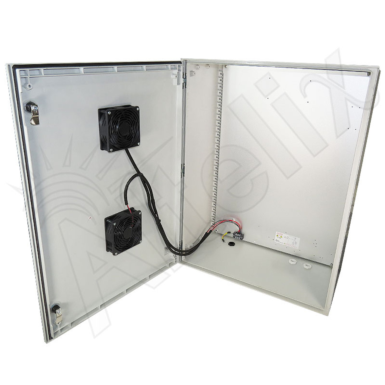 Altelix 32x24x12 Vented Fiberglass Weatherproof NEMA Enclosure with Dual 24  VDC Cooling Fans