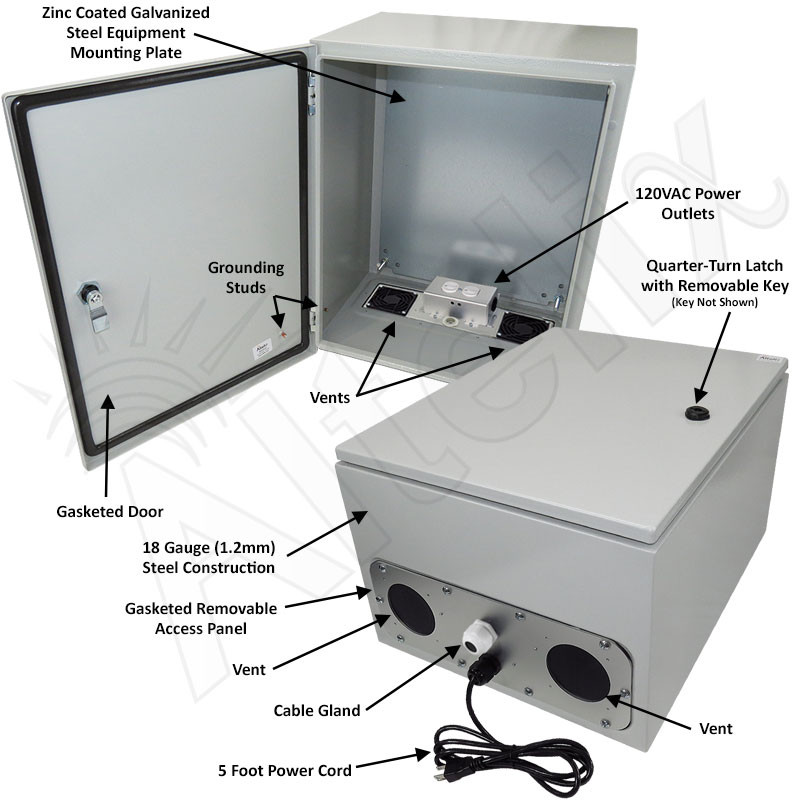 Altelix 20x16x12 Vented Steel Weatherproof NEMA Enclosure with 120