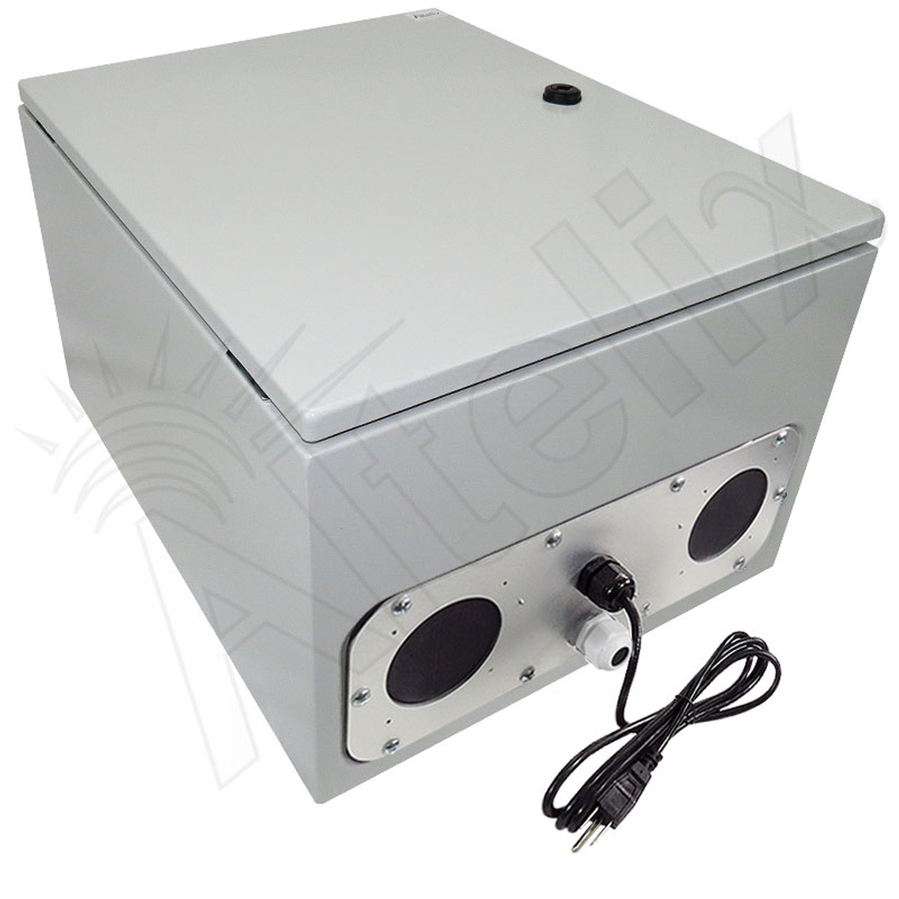Altelix 20x16x12 Steel Heated Weatherproof NEMA Enclosure with Dual Cooling  Fans, 200W Heater, 120 VAC Outlets and Power Cord