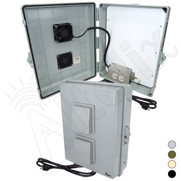 Altelix 17x14x6 Polycarbonate + ABS Vented Indoor / Outdoor RF Transparent Enclosure with PVC Non-Metallic Equipment Mounting Plate, 85°F Turn-On Cooling Fan, 120 VAC Outlets & Power Cord