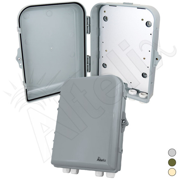 Altelix 13x10x4 IP66 NEMA 4X PC+ABS Plastic Weatherproof Utility Box with Hinged Door with Aluminum Mounting Plate