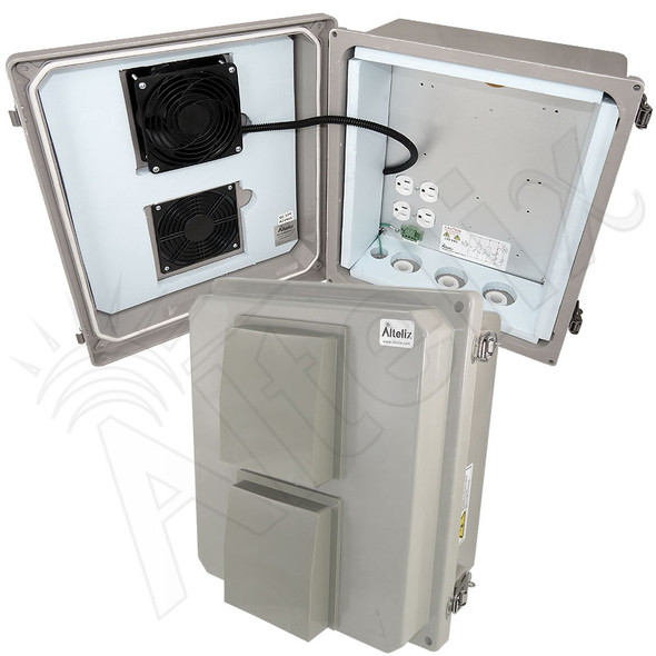 Altelix 14x12x8 Insulated Fiberglass Vented & Heated Weatherproof NEMA Enclosure with Cooling Fan 200W Heater 120 VAC Outlets