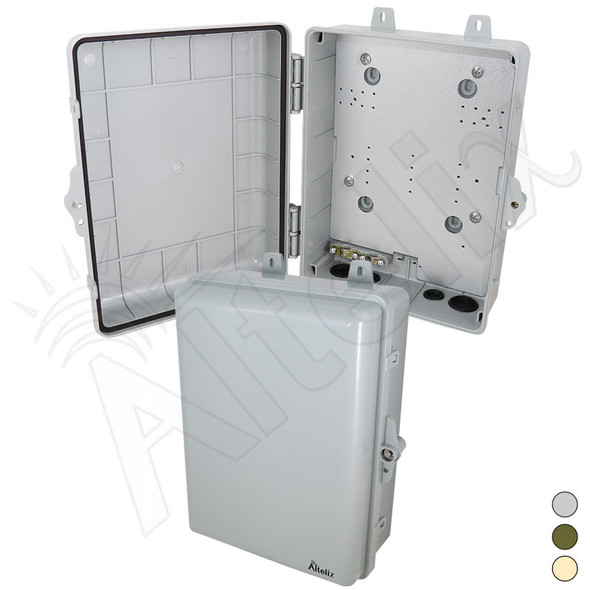 Altelix 12x9x5 IP66 NEMA 4X PC+ABS Weatherproof Utility Box with Hinged Door and Aluminum Mounting Plate