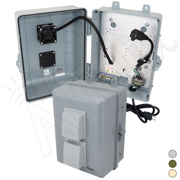 Altelix 12x9x7 PC+ABS Weatherproof Vented Utility Box NEMA Enclosure with Cooling Fan, 120 VAC 3-Prong Power Plug & Power Cord