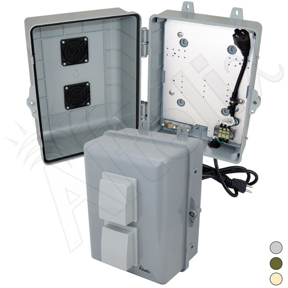 Altelix 12x9x7 PC+ABS Weatherproof Vented Utility Box NEMA Enclosure with 120 VAC 3-Prong Power Plug & Power Cord