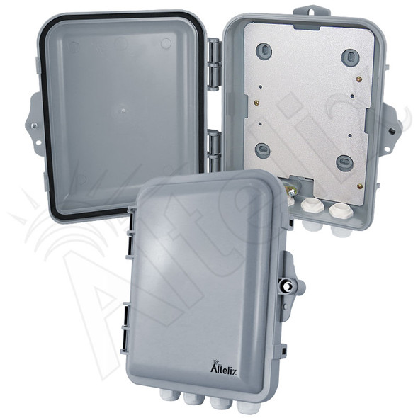 Altelix 9x8x3 IP66 NEMA 4X PC+ABS Weatherproof Utility Box with Hinged Door and Aluminum Mounting Plate