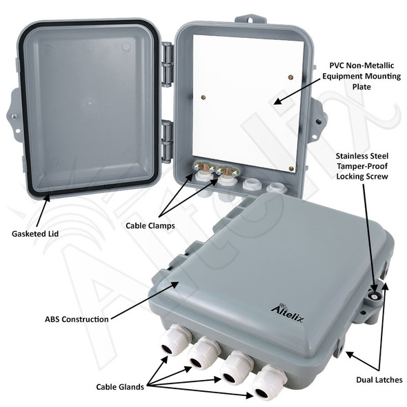 Altelix 9x8x3 IP66 NEMA 4X PC+ABS Indoor / Outdoor RF Transparent WiFi Access Point Enclosure with PVC Non-Metallic Equipment Mounting Plate