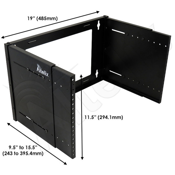 Altelix Threaded 19" 6U Adjustable Depth 9.5" to 15.5" Open Frame Wall Mount Equipment Rack - 75 lbs Capacity
