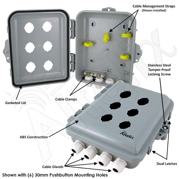 Altelix 9x8x3 IP66 NEMA 4X PC+ABS Weatherproof Push Button Enclosure