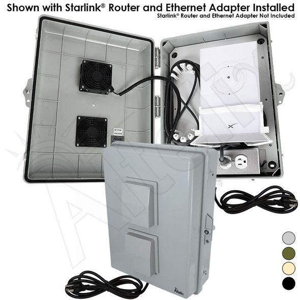 Altelix Weatherproof Enclosure for Starlink® WiFi Router Gen 2 with Cooling Fan, 120VAC Outlets and Power Cord