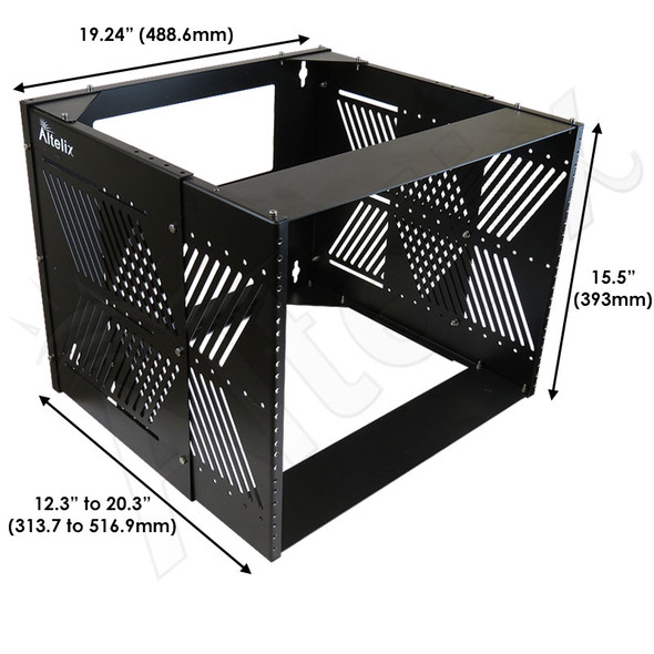 Altelix Threaded 19" 8U Adjustable Depth 12.35" to 20.5" Open Frame Wall Mount Equipment Rack - 75 lbs Capacity