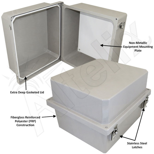 Altelix 14x12x10 NEMA 4X Fiberglass Weatherproof RF Transparent Wireless Enclosure with No-Drill PVC Equipment Mounting Plate