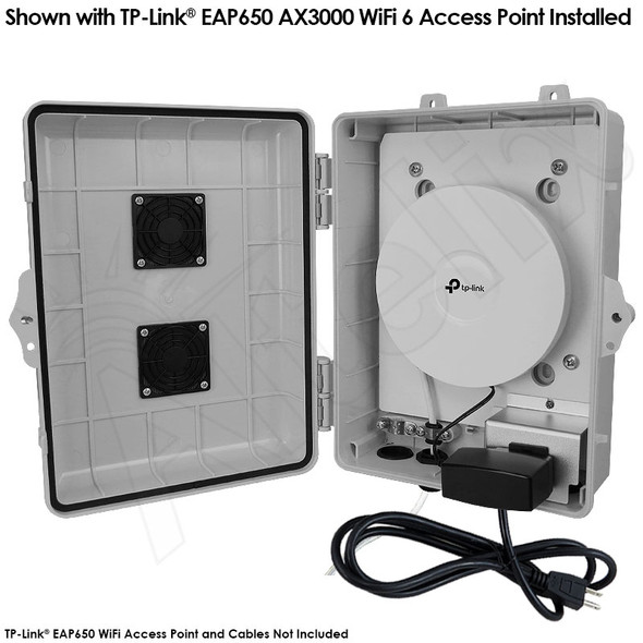 Altelix Weatherproof Vented WiFi Enclosure  for TP-Link® EAP650 AX3000 WiFi 6 Access Point with 120VAC Outlet and Power Cord