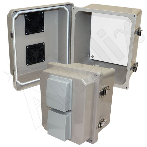 18x16x10 Polycarbonate Weatherproof Outdoor IP24 NEMA 3R Enclosure, 120 VAC  MNT PLT, Solid State Thermostat Heat & Fan DKGY