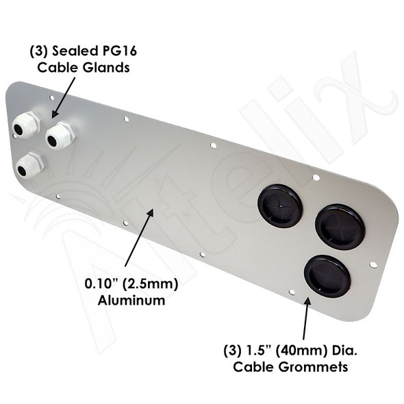 Aluminum Access Panel with 3 PG16 Cable Glands & 3 Cable Grommets for NS242012, NS242412, NX242416, NS242416, NS242424, NS282416 and NS322416 Enclosures