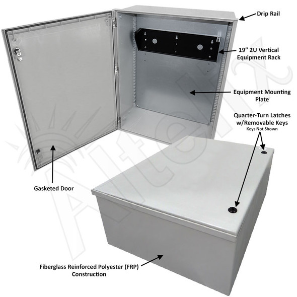 Altelix 32x24x12 19" Wide 2U Vertical Rack Fiberglass Weatherproof NEMA 4X Enclosure