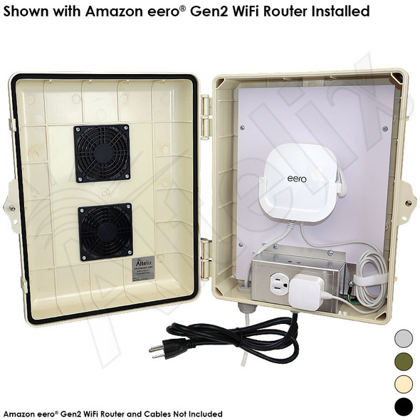 Altelix Weatherproof Vented WiFi Enclosure for Amazon eero® Router with 120VAC Outlet and Power Cord