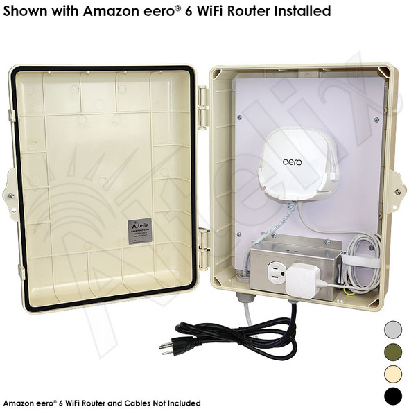 Altelix WiFi Enclosure for Amazon eero® 6 and eero® 6 Extender with 120VAC Outlet and Power Cord