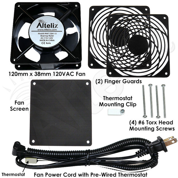 60mm Fan Kit with Thermostat and Power Cord 120VAC - Altelix