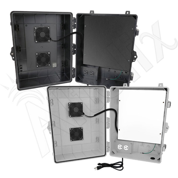 Altelix 17x14x9 Polycarbonate + ABS Vented RF Transparent Outdoor WiFi Enclosure with No-Drill PVC Equipment Mounting Plate, Cooling Fan, 120 VAC Outlets & Power Cord