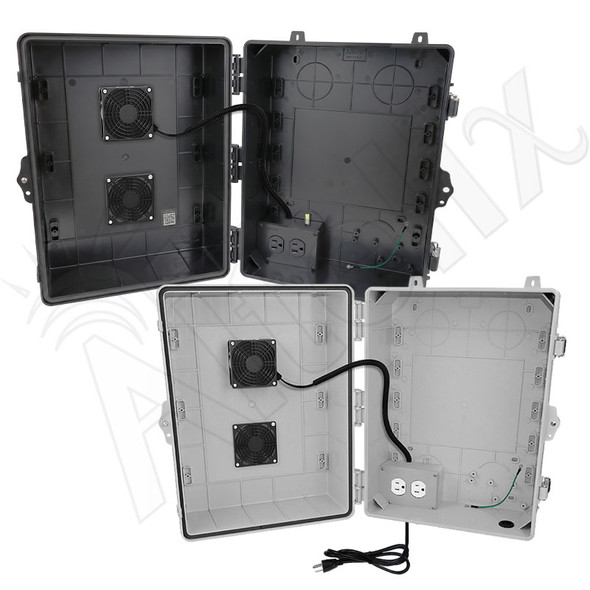 Altelix 17x14x9 Polycarbonate + ABS Vented RF Transparent Outdoor WiFi Enclosure with Cooling Fan, 120 VAC Outlets & Power Cord