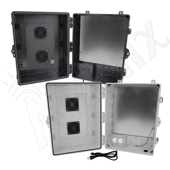 Altelix 17x14x9 Polycarbonate + ABS Vented Enclosure with Aluminum Equipment Mounting Plate, 120 VAC Outlets & Power Cord