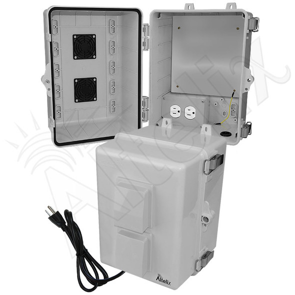 Altelix 12x9x9 Polycarbonate + ABS Vented Enclosure with Aluminum Equipment Mounting Plate, 120 VAC Outlets & Power Cord
