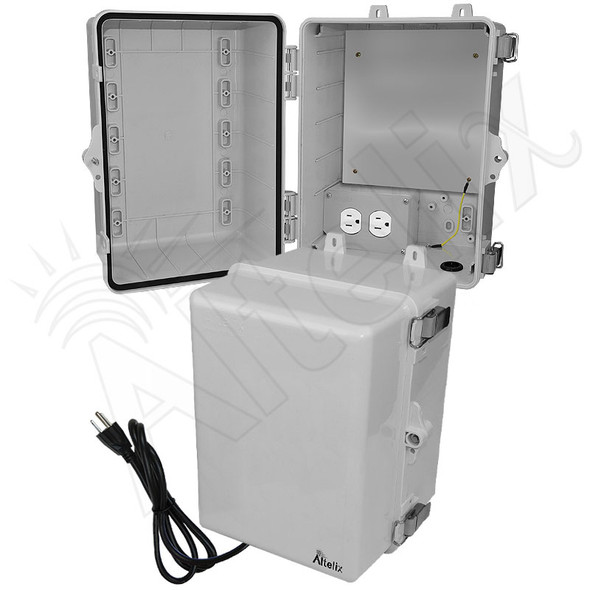 Altelix 12x9x9 Polycarbonate + ABS NEMA 4X Enclosure with Aluminum Equipment Mounting Plate, 120 VAC Outlets & Power Cord