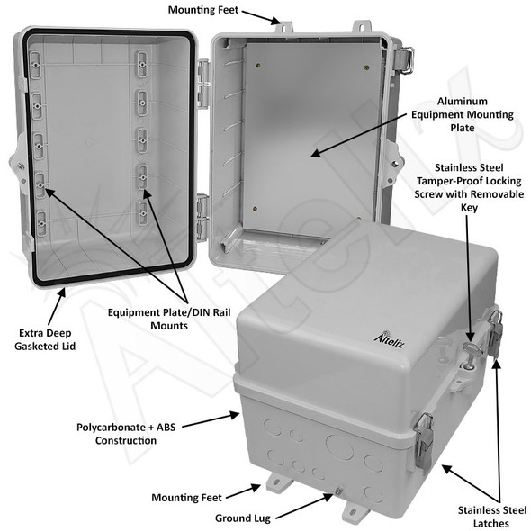 Altelix 12x9x9 Polycarbonate + ABS NEMA 4X Enclosure with Aluminum Equipment Mounting Plate