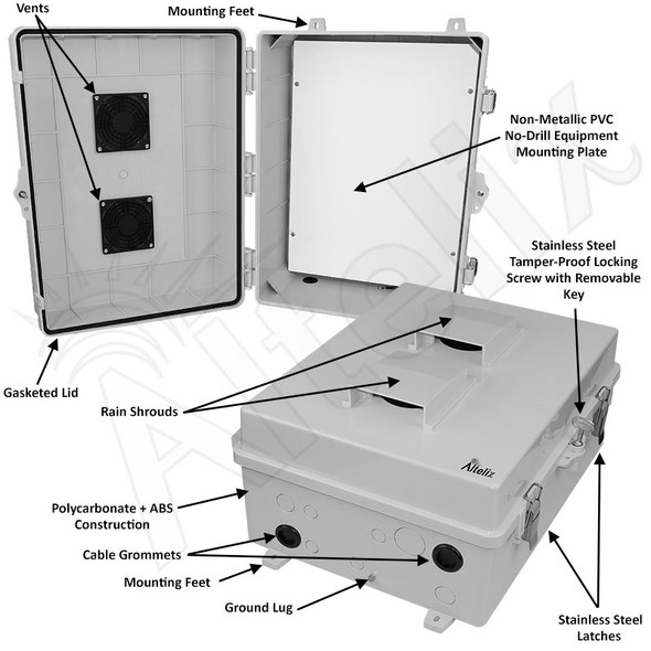 Altelix 17x14x7 Polycarbonate + ABS Vented RF Transparent Outdoor WiFi Enclosure with No-Drill PVC Equipment Mounting Plate