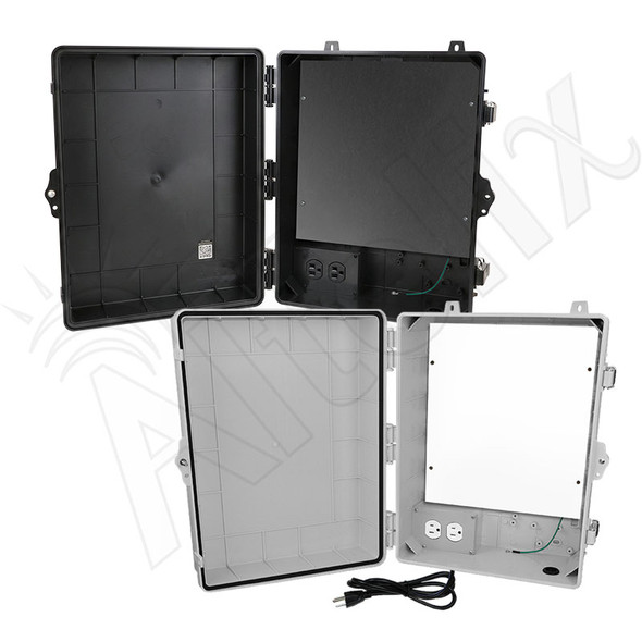 Altelix 17x14x7 Polycarbonate + ABS NEMA 4X RF Transparent Outdoor WiFi Enclosure with No-Drill PVC Equipment Mounting Plate, 120 VAC Outlets & Power Cord