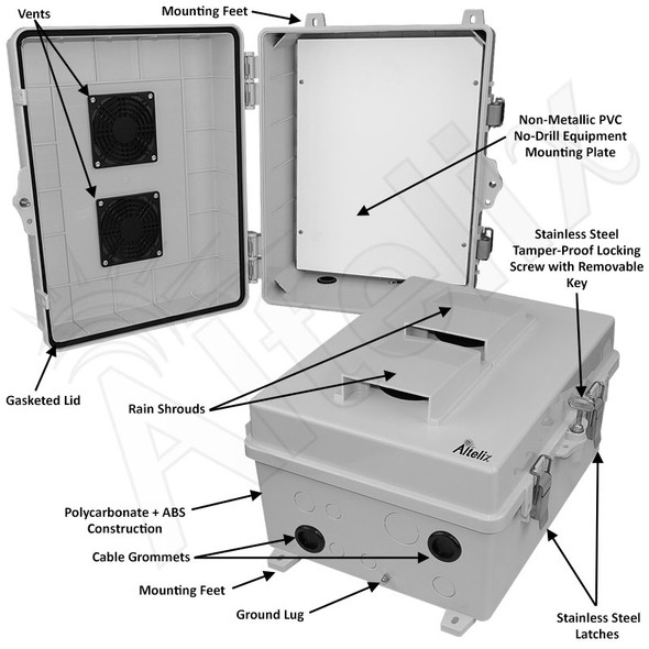 Altelix 14x11x7 Polycarbonate + ABS Vented RF Transparent Outdoor WiFi Enclosure with No-Drill PVC Equipment Mounting Plat