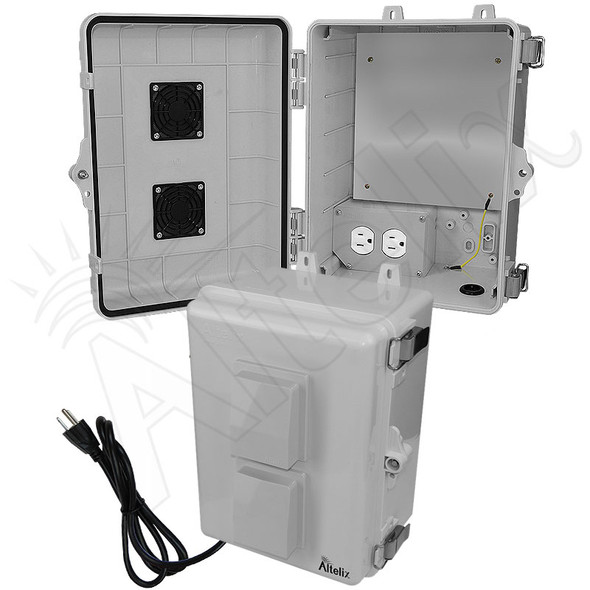 Altelix 12x9x7 Polycarbonate + ABS Vented Enclosure with Aluminum Equipment Mounting Plate, 120 VAC Outlets & Power Cord
