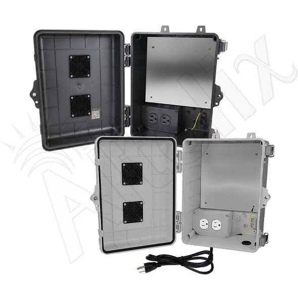 Altelix 12x9x7 Polycarbonate + ABS Vented Enclosure with Aluminum Equipment Mounting Plate, 120 VAC Outlets & Power Cord