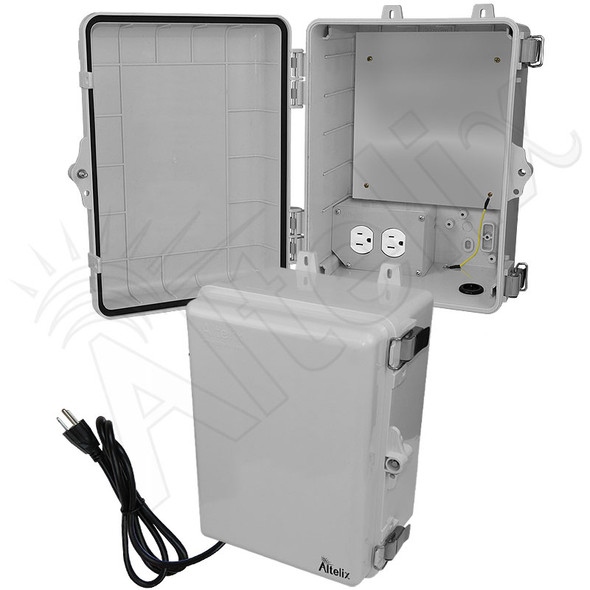 Altelix 12x9x7 Polycarbonate + ABS NEMA 4X Enclosure with Aluminum Equipment Mounting Plate, 120 VAC Outlets & Power Cord