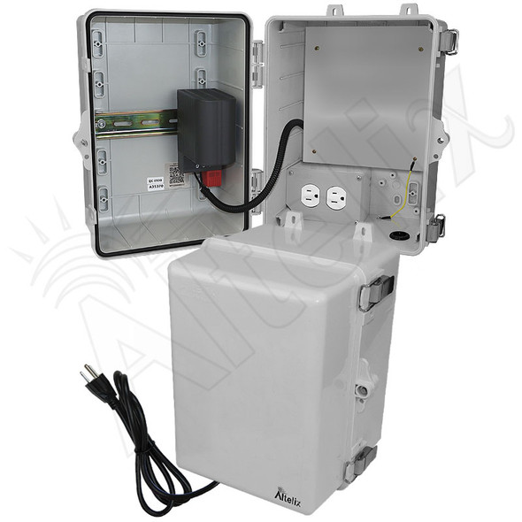 Altelix 12x9x9 Polycarbonate + ABS NEMA 4X Enclosure with 50W Heater, Aluminum Equipment Mounting Plate, 120 VAC Outlets & Power Cord