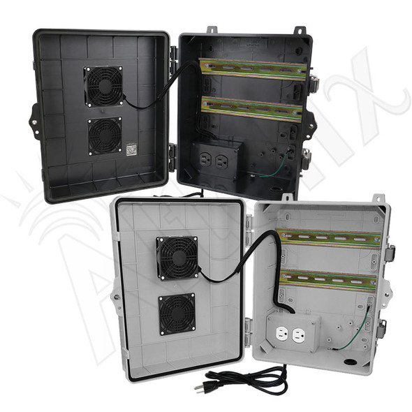 Altelix 14x11x7 Polycarbonate + ABS Vented DIN Rail Enclosure with Cooling Fan, 120 VAC Outlets & Power Cord