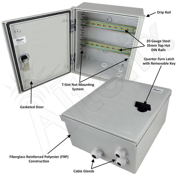 Altelix 12x10x6 Industrial DIN Rail Enclosure Fiberglass NEMA 4X