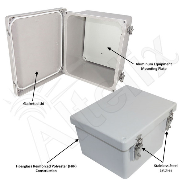 Altelix 10x8x6 Inch Fiberglass Weatherproof NEMA 4X Enclosure with Aluminum Equipment Mounting Plate