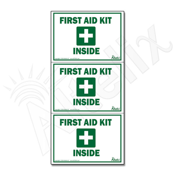 First Aid Kit Inside Label - Weatherproof Vinyl 5 x 3.5 Inch - 3-Pack