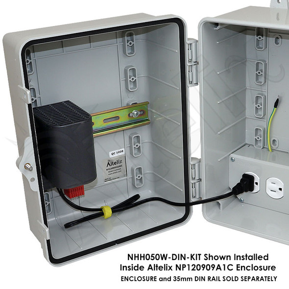 DIN Rail Mountable Touch-Safe Heater Kit - 50W or 100W with Thermostat and Power Cord