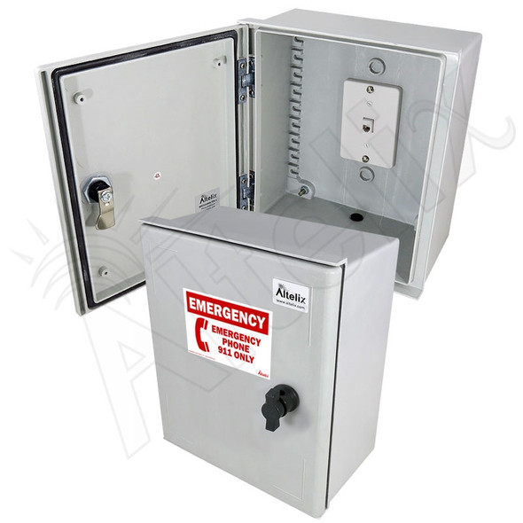 Altelix 12x10x6 Fiberglass Outdoor Weatherproof NEMA 4X Phone Call Box with Emergency Phone Label