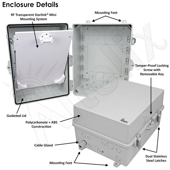 Altelix Aimable PoE Powered Weatherproof Starlink® Mini NEMA 4X Enclosure