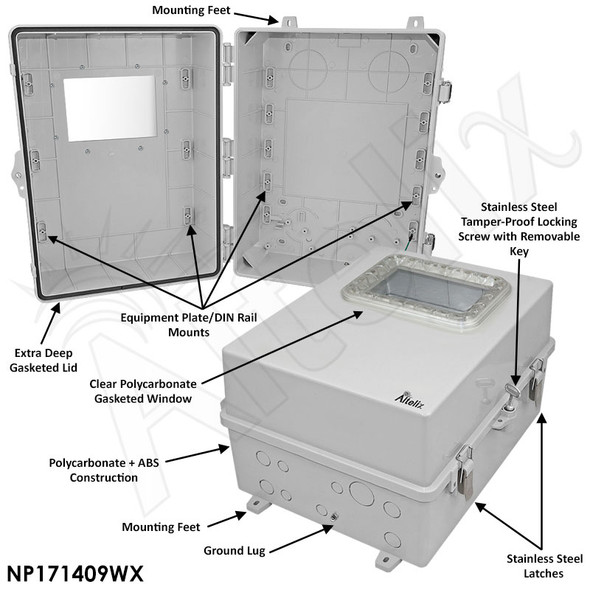Altelix Windowed Enclosure - 17x14x9 Polycarbonate + ABS NEMA 4X Weatherproof Enclosure with Window