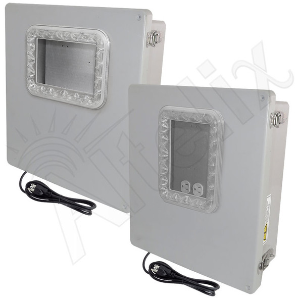 Altelix Windowed Enclosure - 14x12x6 Fiberglass Weatherproof NEMA Enclosure with Window, Aluminum Mounting Plate, 120V Outlets & Power Cord
