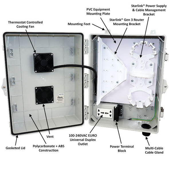 Altelix Fan Cooled Weatherproof Starlink® Gen 3 Enclosure with 100-240 VAC Universal Power Outlet