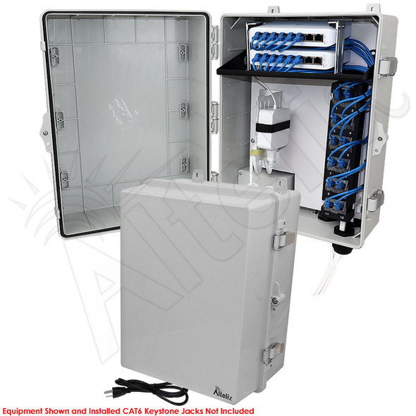 Altelix Network Distribution Enclosure - Polycarbonate + ABS NEMA 4X Weatherproof Enclosure with 12-Port Blank Patch Panel, 120 VAC Outlets & Power Cord