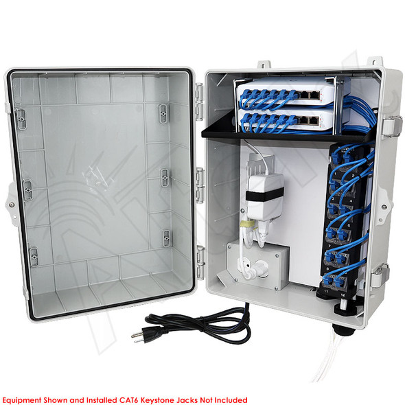 Altelix Network Distribution Enclosure - Polycarbonate + ABS NEMA 4X Weatherproof Enclosure with 12-Port Blank Patch Panel, 120 VAC Outlets & Power Cord